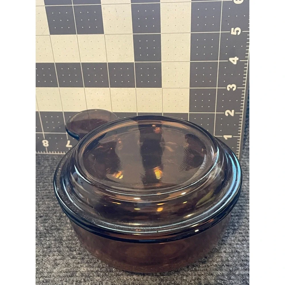 Corning Vision Amber Glass Grab-It Bowl with Lid V-150-B USA Vintage Cookware